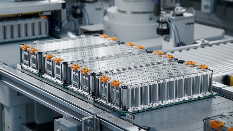 EV battery on an assembly line