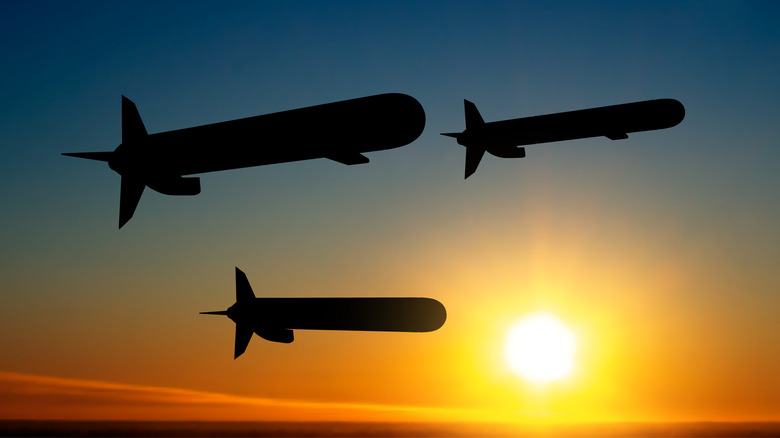 Cruise missiles at sunset