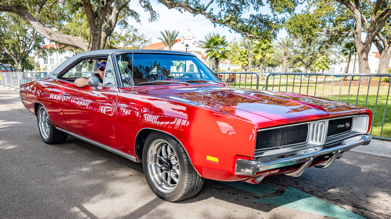 A 1969 Dodge Charger at a car show