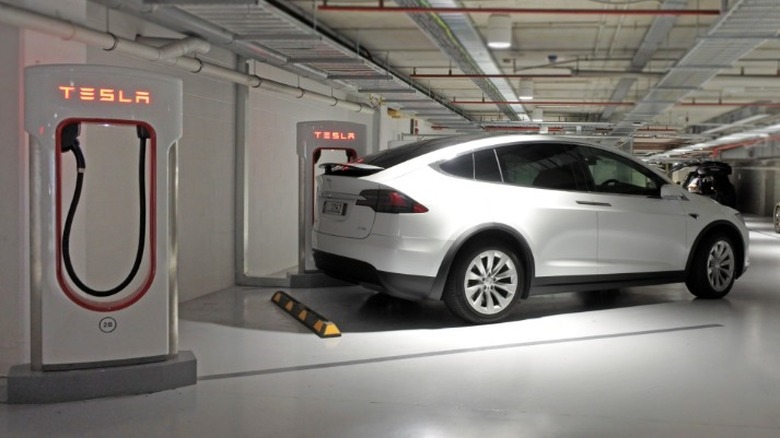 Tesla Model X supercharger parked