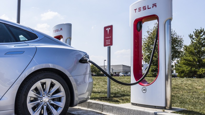 Model X charging Tesla charging station