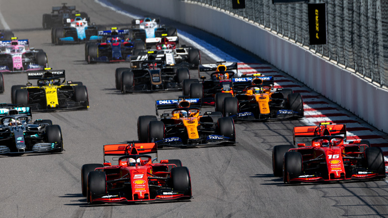 Formula 1 cars racing