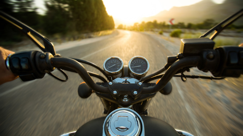 Motorcycle rider's view of highway