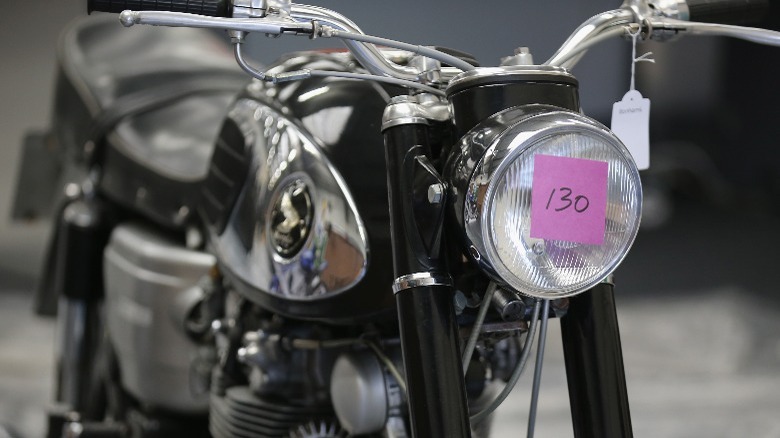 A frontal view of a Honda CB450 Black Bomber