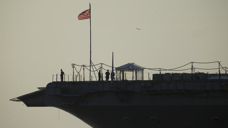 Soldiers on deck of USS Enterprise