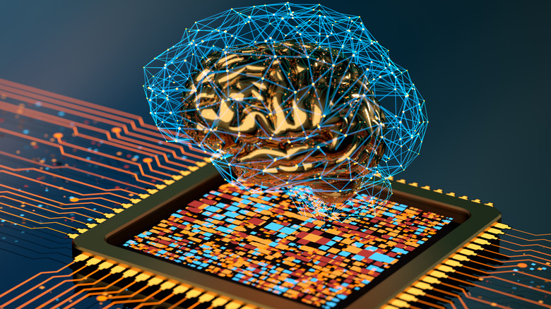 Stock art of a brain on a computer chip