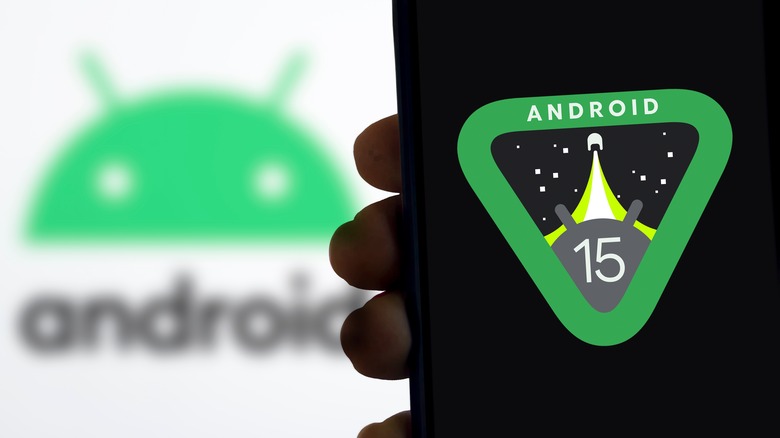 Android 15 logo on a phone