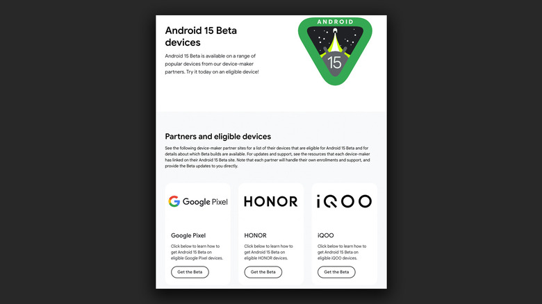Android 15 beta eligible devices