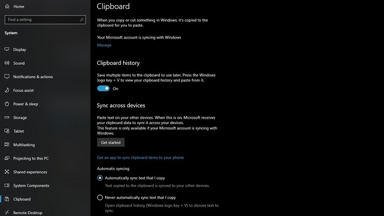 Windows clipboard features