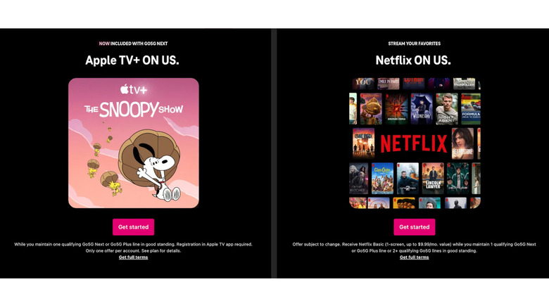 Apple TV+ on Us and Netflix on Us T-Mobile promotional images