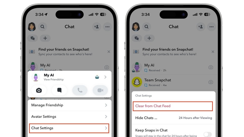 Snapchat My AI remove chat menu