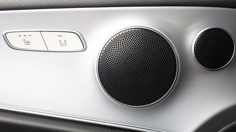 Car door speakers closeup