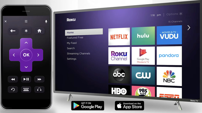 Roku mobile app next to TV