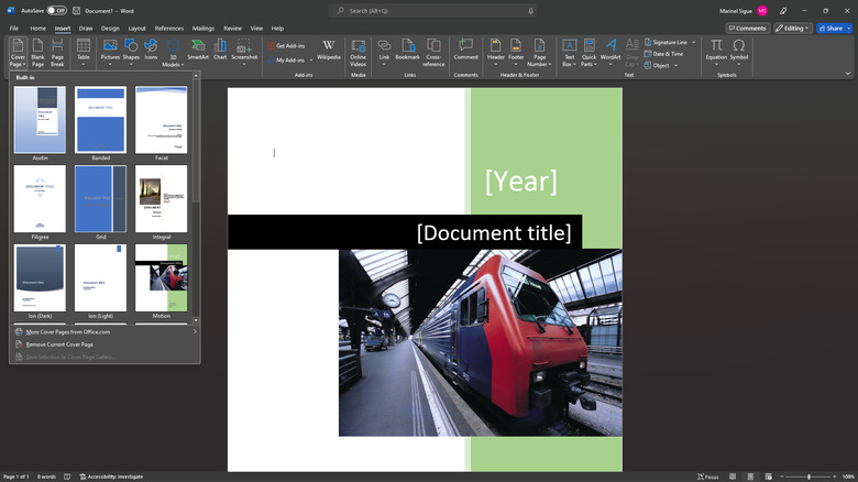 microsoft word cover page
