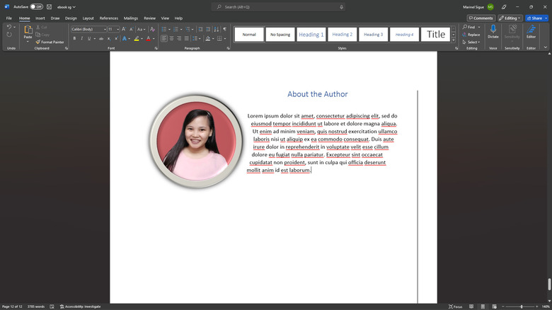 microsoft word author page