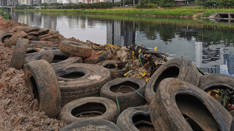 Tires near water body