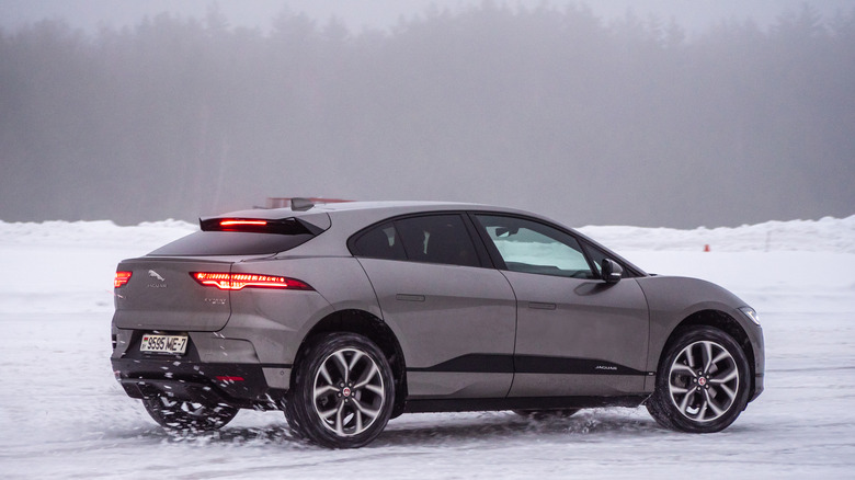 An EV driven on a snowy road