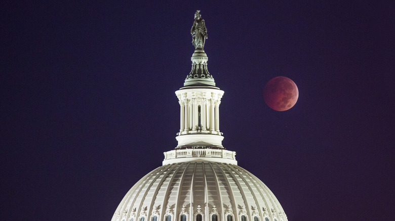 U.S. Capitol Buildinfg with lunar eclipse visible