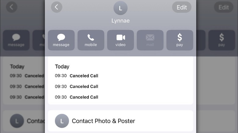 iPhone call log with canceled call