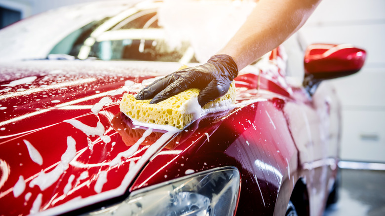 Hand washing a car