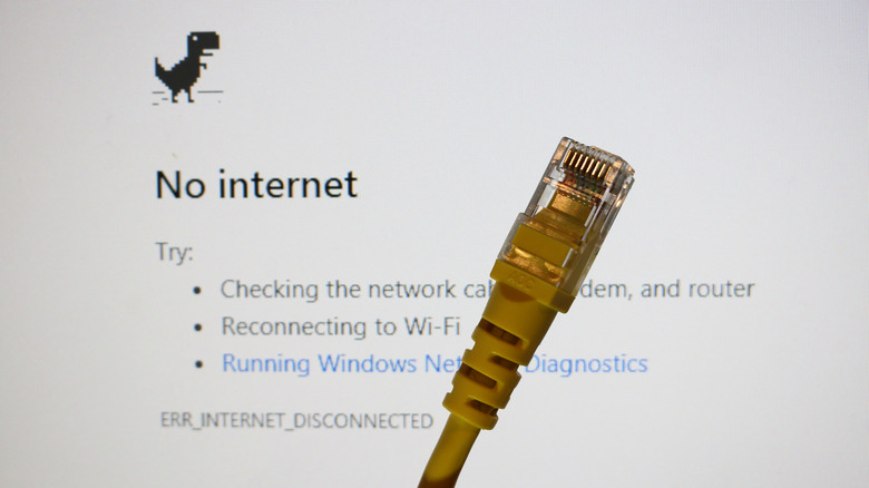 LAN cable in front of Google offline page