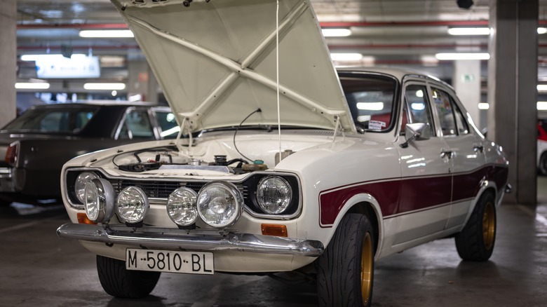 First generation Ford Escort hood up