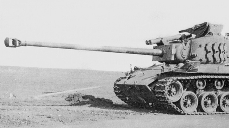 An M26 Super Pershing showing its additional welded armor in front