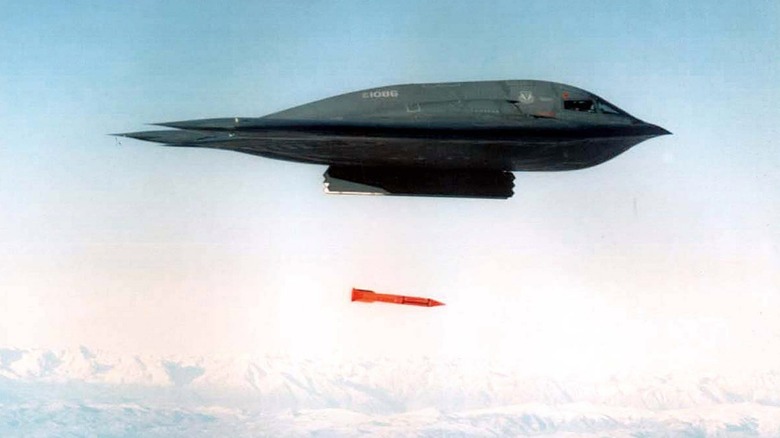 B-2 stealth bomber dropping satellite guided bomb