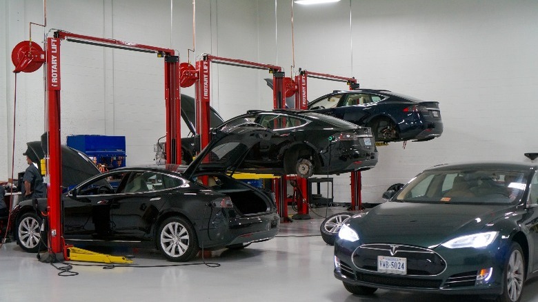 teslas under repair in service center