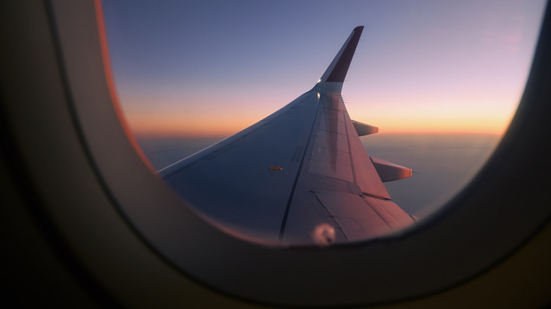 airplane wing as seen through window