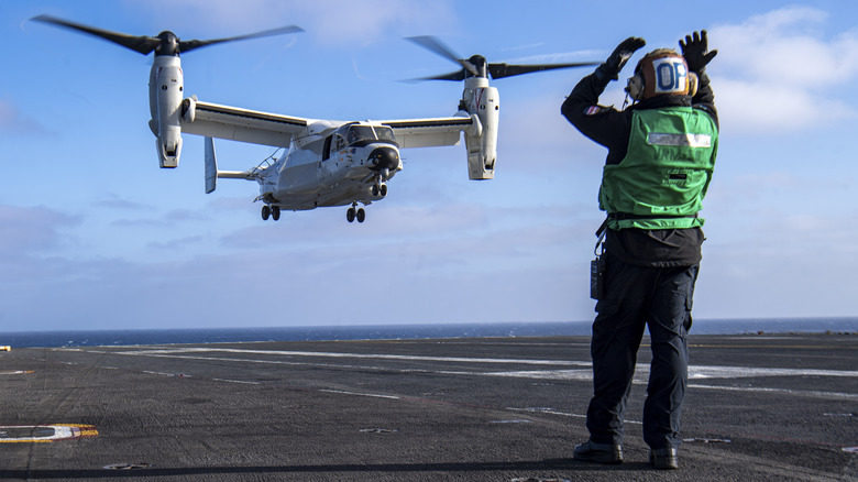 CMV-22B landing on Nimitz carrier.