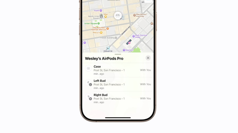 iPhone showing Find My app looking for AirPods Pro