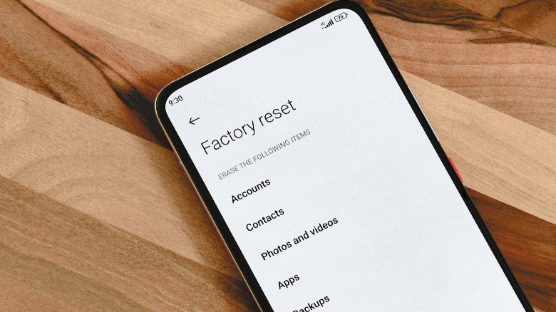 android factory reset screen