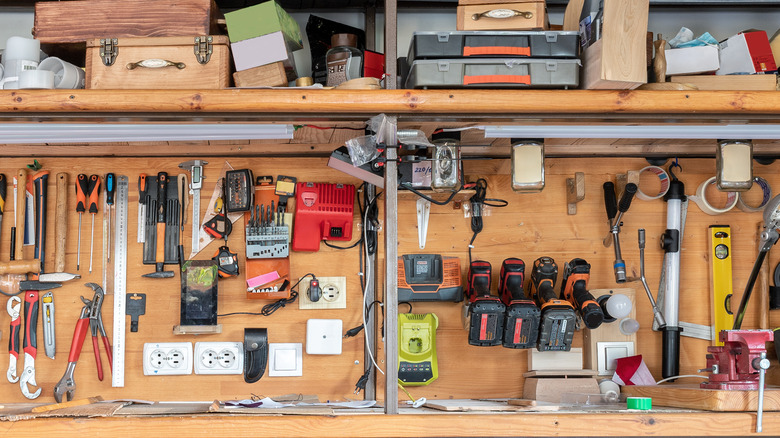 Garage storage shelves with tools 