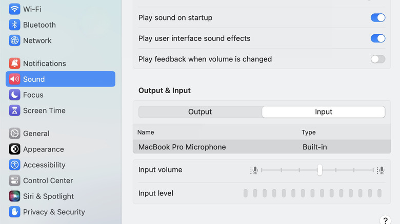 Sound settings on MacBook Pro