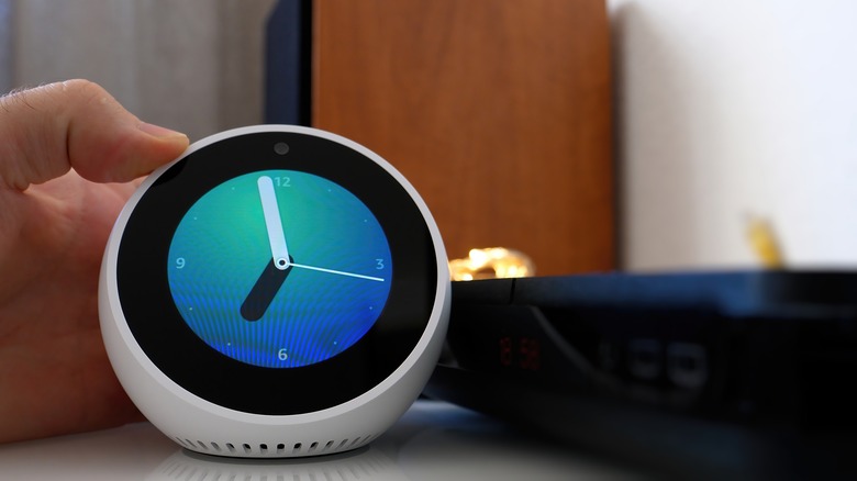 Amazon Echo Spot with teal clock face