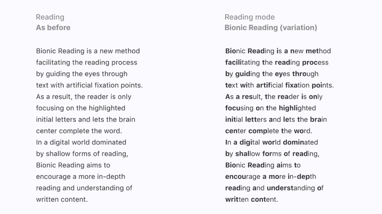 Bionic Reading text