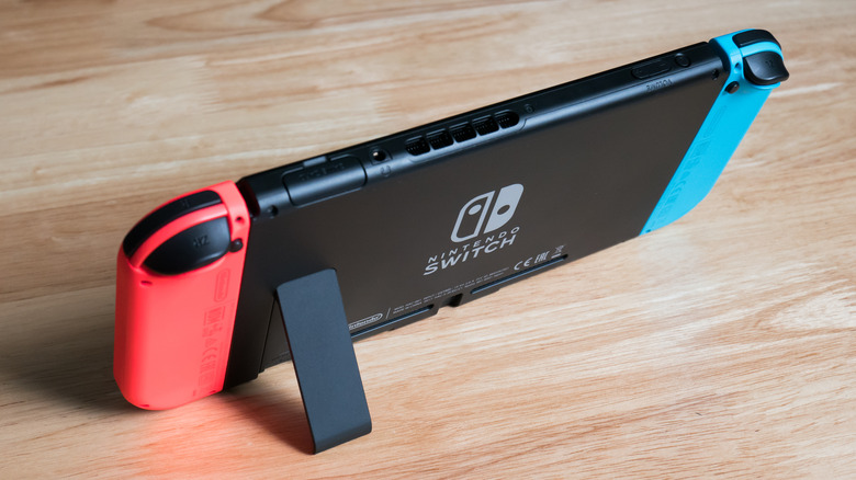 Nintendo Switch leaning on kickstand