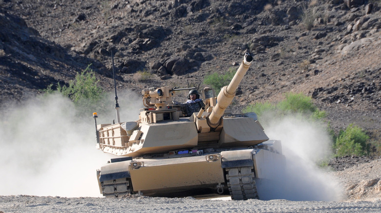 Abrams mobilizing during field exercise.