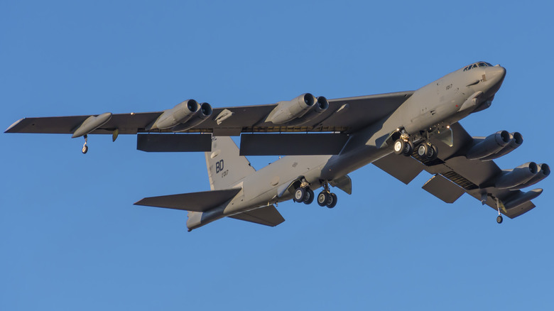 B-52 bomber flying blue skies