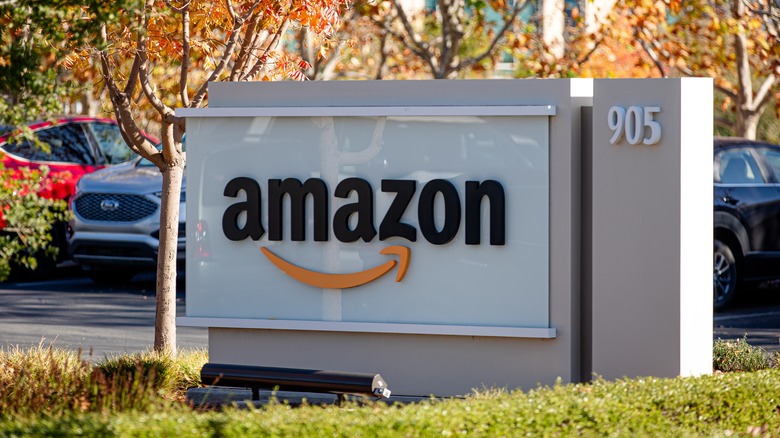 Amazon sign in front of the corporate office in Silicon Valley