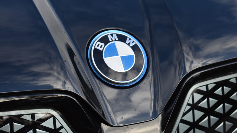 BMW logo on the front hood of the BMW iX