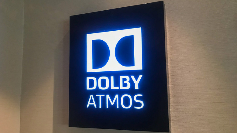 Dolby Atmos logo on a wall.