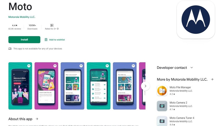 Moto app on Google Play Store.