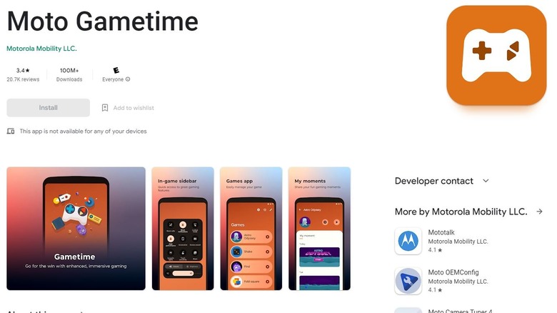 Moto Gametime app on the Google Play Store.