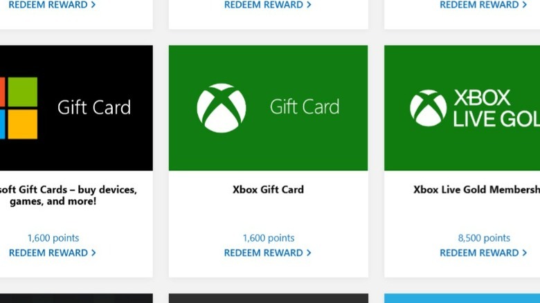 screenshot of reward redemption options from Microsoft Rewards website