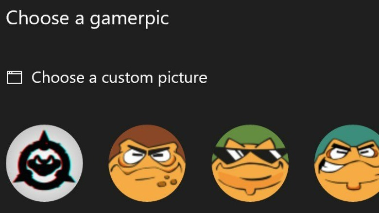 Gamerpic selection menu on Xbox