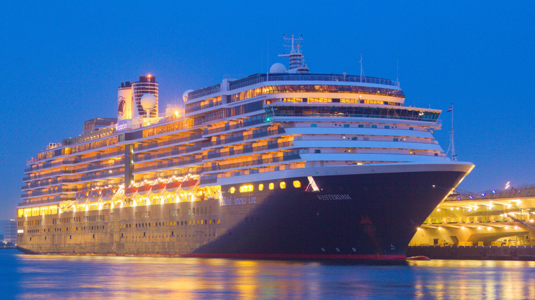 Holland America cruise ship docked in harbor