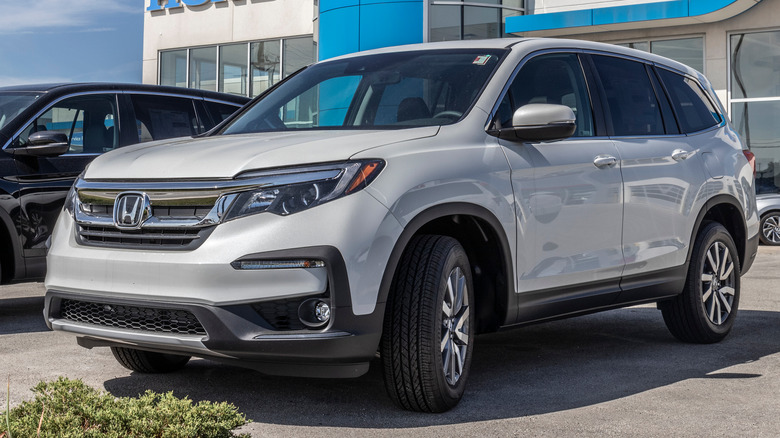 A while Honda CR-V at a dealership