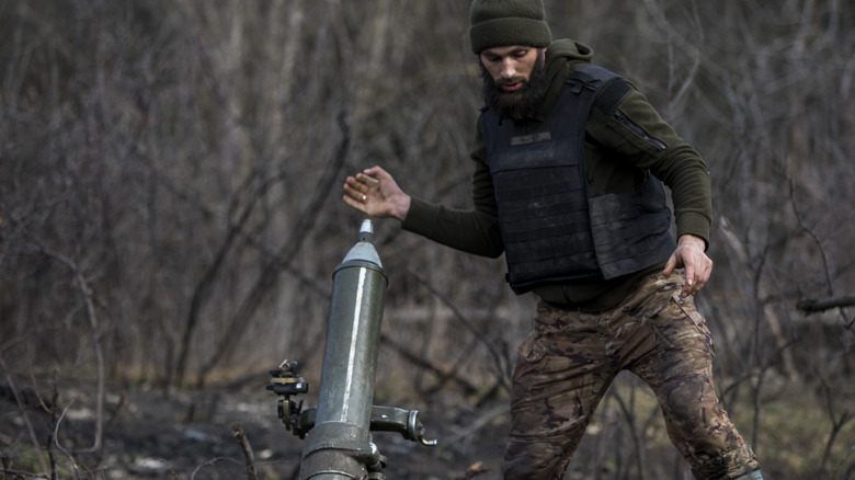 Man preparing mortar